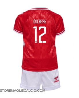 Danimarca Kasper Dolberg #12 Maglia Gara Casa Repliche Europei 2024 Bambino